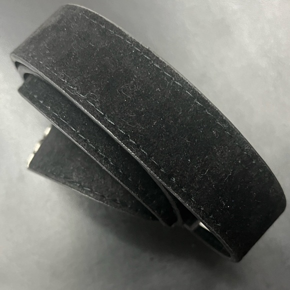 Western Black Suede Leather Belt with Ornate Silver Buckle - Picture 4 of 6